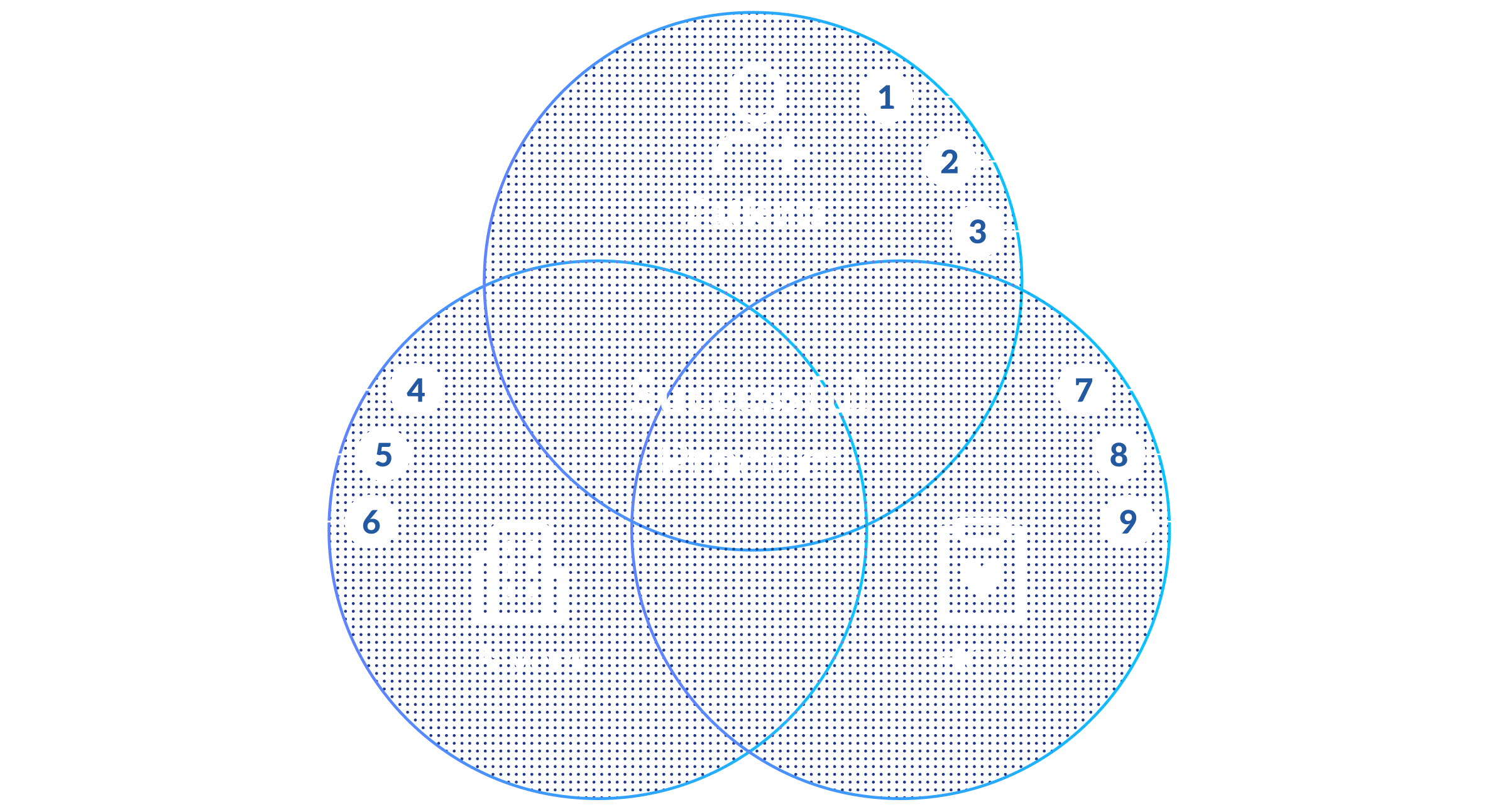 Venn diagram of patients, HCPs and payers. Each circle holds three numbered needs, and the circles overlap at 'Successful product'.