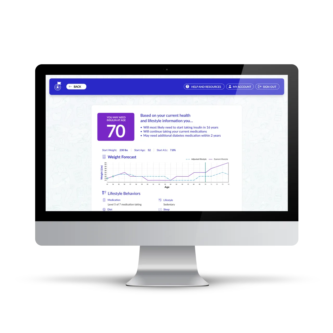 Patient health forecast and SMART goals screen