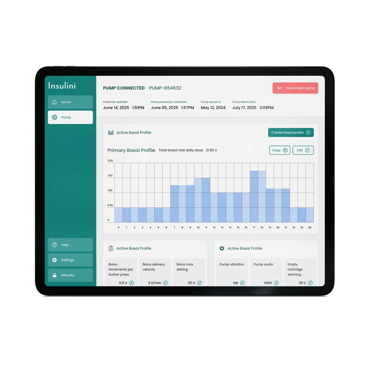 Tablet screen for setting up a patient's treatment profile