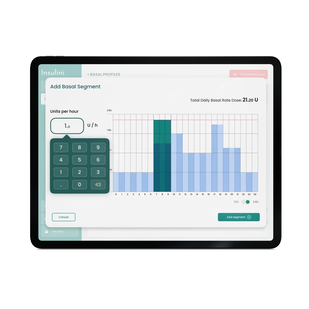 Graph-based basal profile editor on the tablet