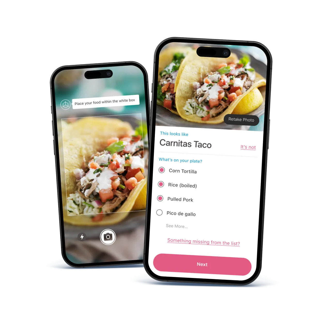 App screen recognising the food items in a photo of a meal